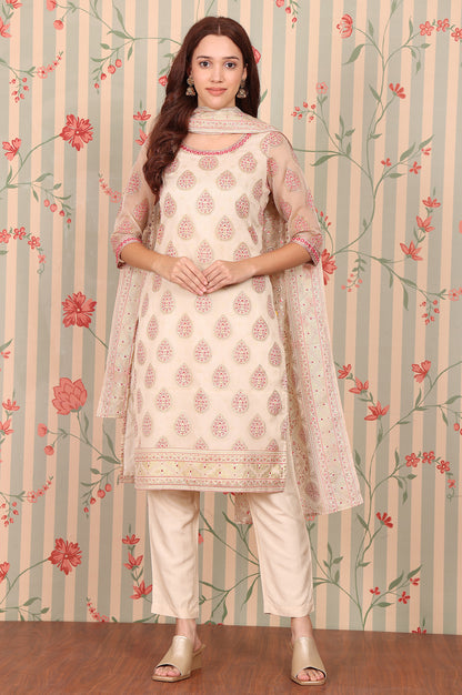 Beige-Abstract-Printed-Embroidered-Kurta,-Trousers-and-Dupatta-Set