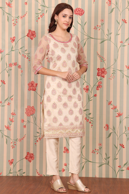 Beige-Abstract-Printed-Embroidered-Kurta,-Trousers-and-Dupatta-Set