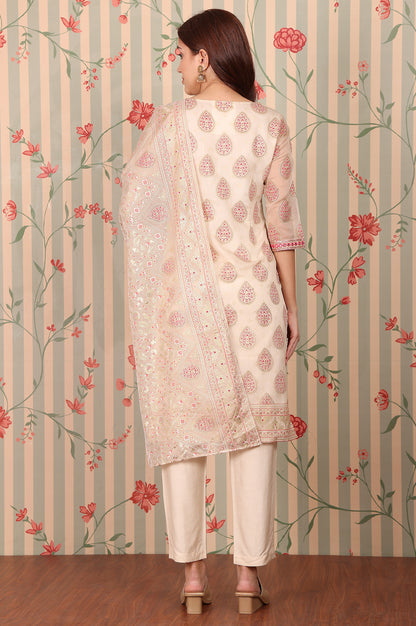 Beige-Abstract-Printed-Embroidered-Kurta,-Trousers-and-Dupatta-Set