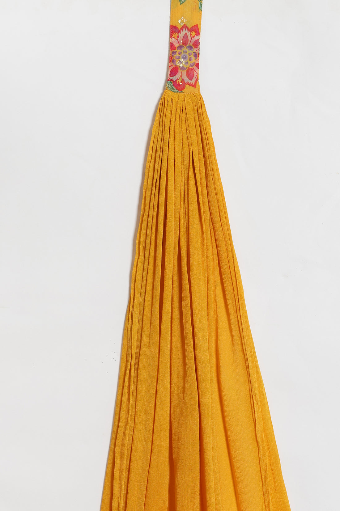 Yellow Floral Printed Naira-Cut Kurta, Pants and Dupatta Set