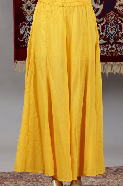 Yellow Floral Printed Naira-Cut Gathered Kurta, Pants and Dupatta Set