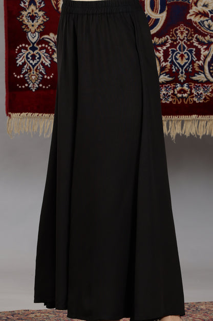 Black Floral Printed High-Slit Flared Kurta, Palazzos and Dupatta Set