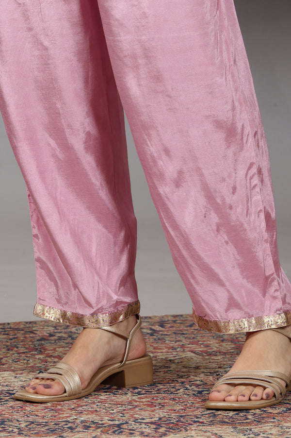 Pink Floral Printed Embroidered Neck Straight Kurta & Palazzos Set with Dupatta