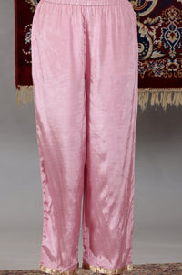 Pink Floral Printed Embroidered Neck Straight Kurta &amp; Palazzos Set with Dupatta
