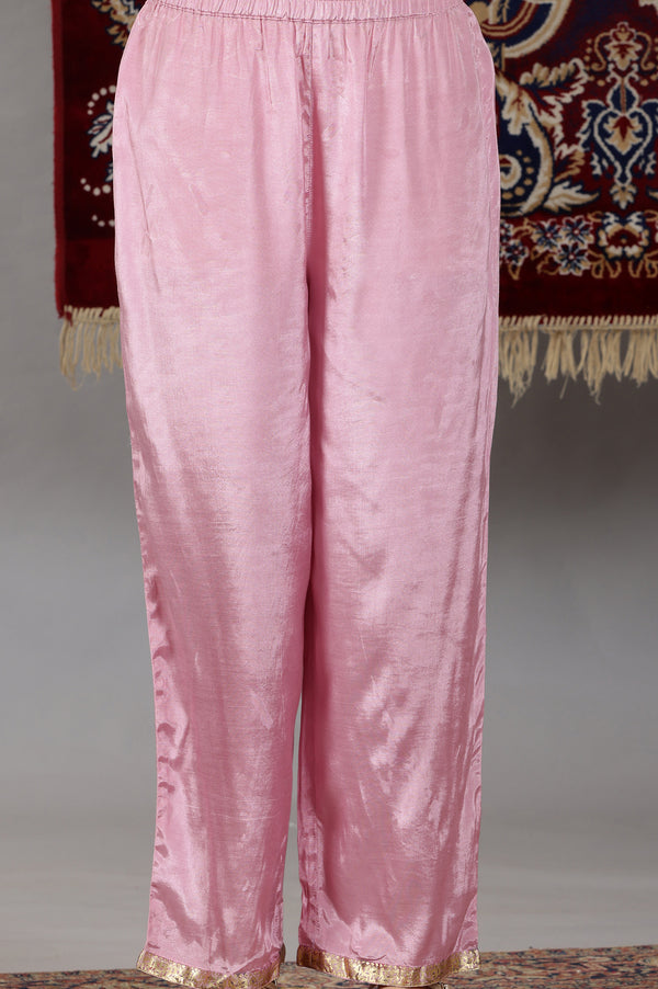 Pink Floral Printed Embroidered Neck Straight Kurta & Palazzos Set with Dupatta