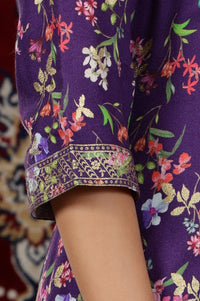 Purple Floral Printed Straight Kurta and Palazzos Set with Dupatta