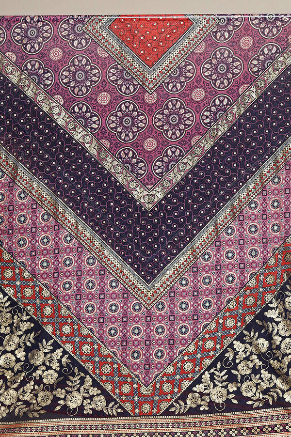 Malaga Pink Abstract Foil Printed Straight Kurta, Trousers and Dupatta Set