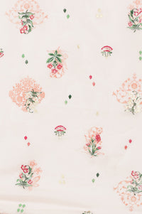 Light Peach Floral Printed Flared Kurta with Lace, Pants and Dupatta Set