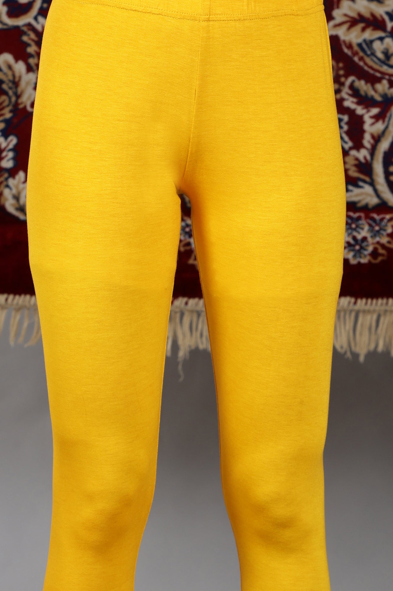 Yellow Floral Printed Flared Kurta with Embellished Neckline, Tights and Dupatta Set