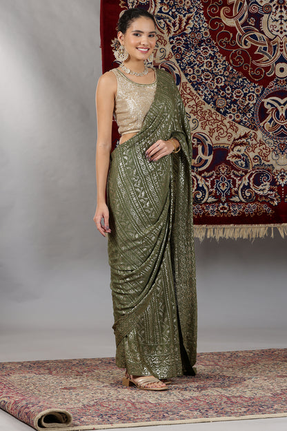 Gold-and-Green-Sequin-Embellished-Crop-Top-and-Pre-Stitched-Saree-Set