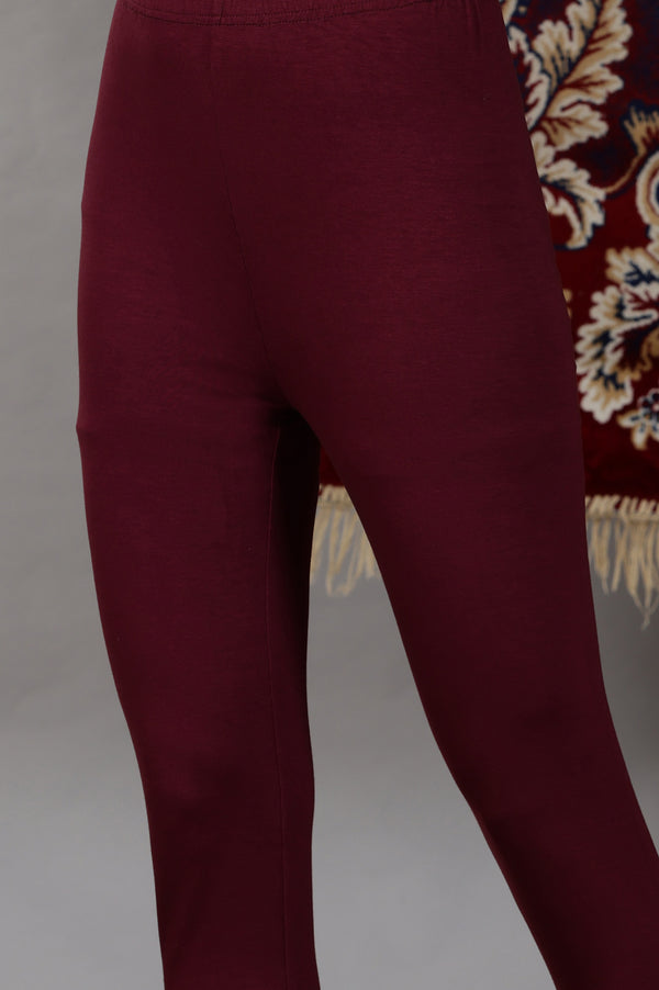 Wine Zari Embroidered Anarkali Kurta, Tights and Dupatta Set