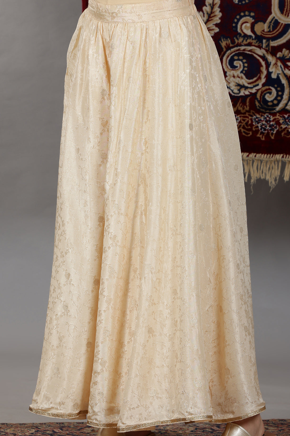 Gold-Embellished-Sleeveless-Brocade-Crop-Top,-Beige-Long-Gilet-and-Flared-Palazzo-Set