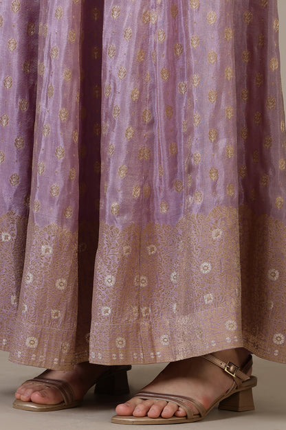 Lilac Embroidered Short Anarkali Kurti, Skirt nd Dupatta Set