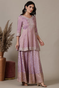 Lilac Embroidered Short Anarkali Kurti, Skirt nd Dupatta Set