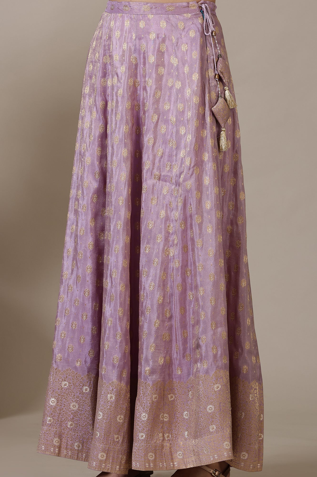 Lilac Embroidered Short Anarkali Kurti, Skirt nd Dupatta Set