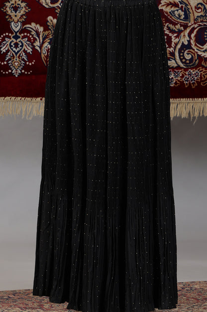 Black Zari Embroidered Flared Kurta, Pleated Skirt and Dupatta Set