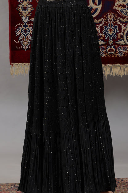 Black Zari Embroidered Flared Kurta, Pleated Skirt and Dupatta Set