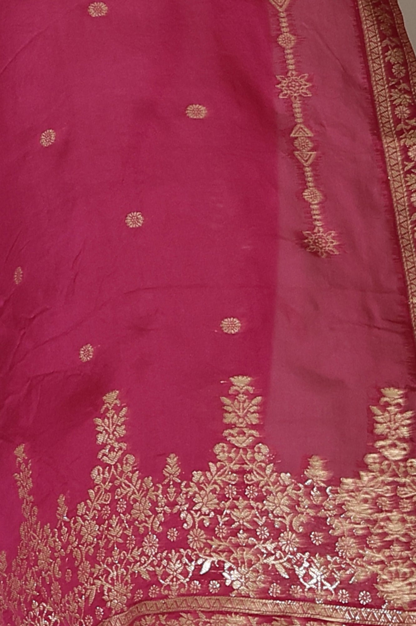 Magenta Pink Naira Cut Embellished Jacquard A-line Kurta, Palazzo and Dupatta Set