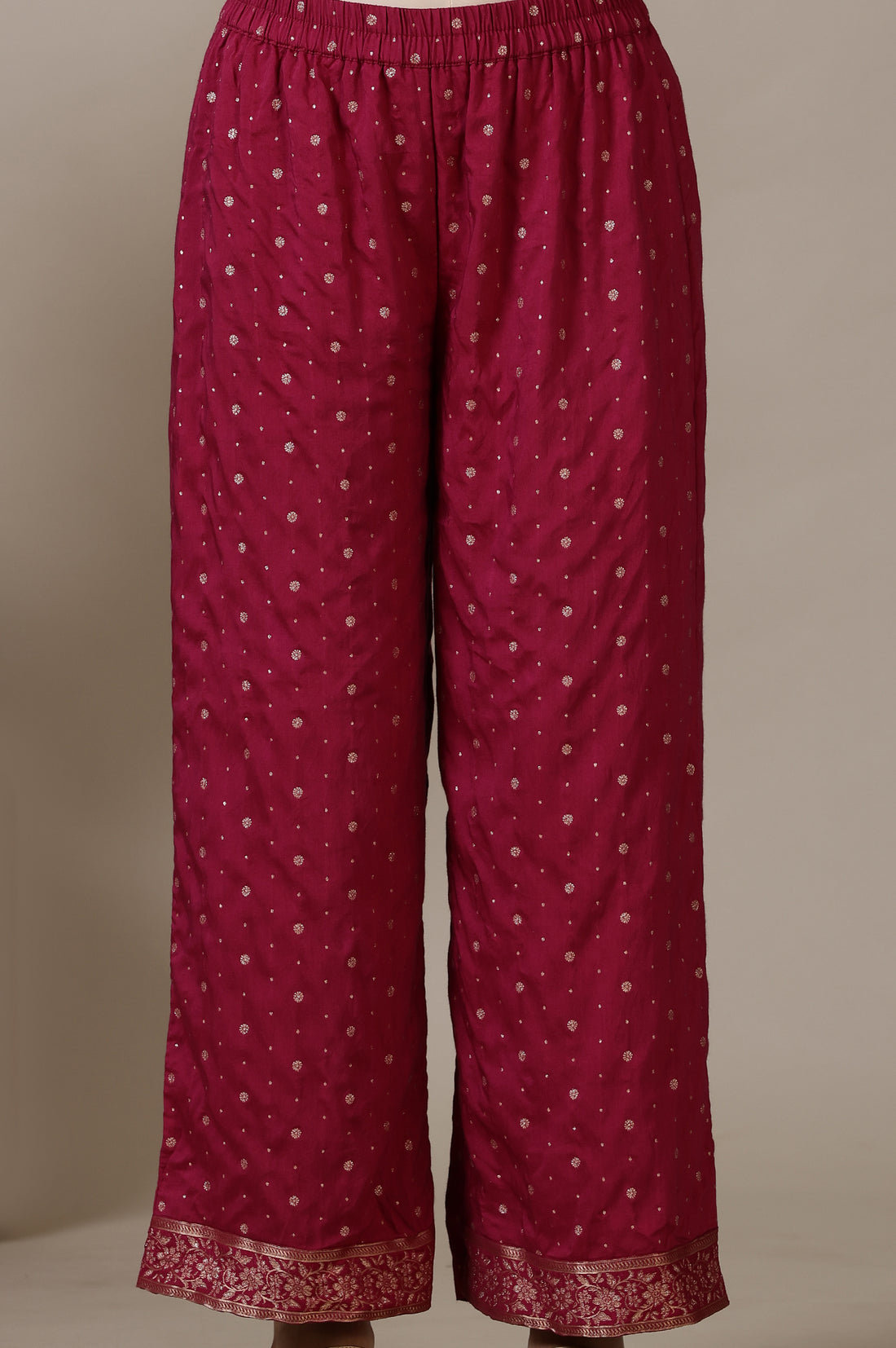 Magenta Pink Naira Cut Embellished Jacquard A-line Kurta, Palazzo and Dupatta Set