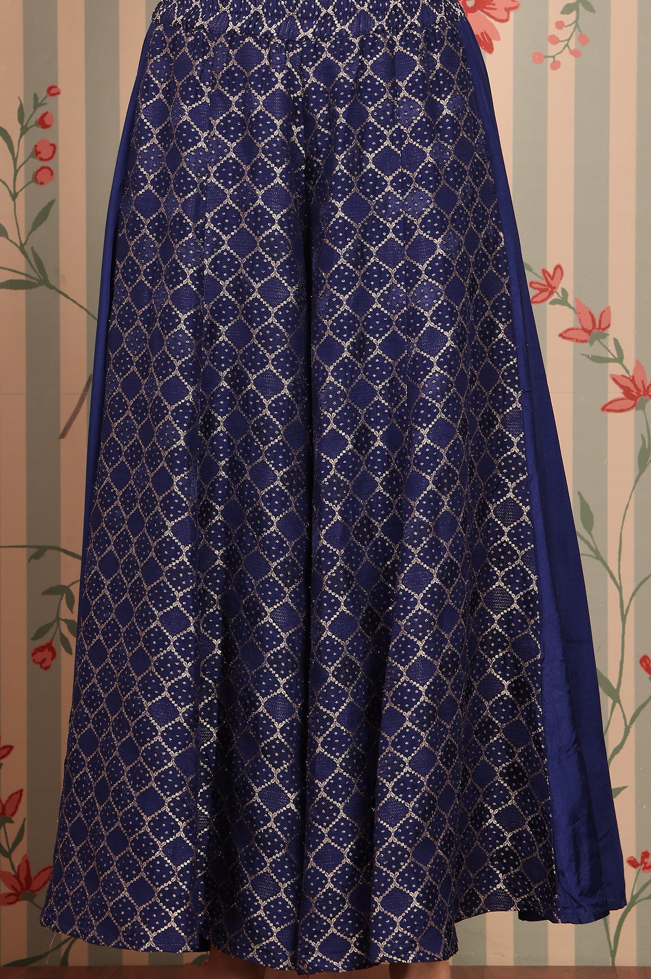 Blue-Yarn-Dyed-Zari-Embroidered-Kurta,-Palazzo-and-Dupatta-Set