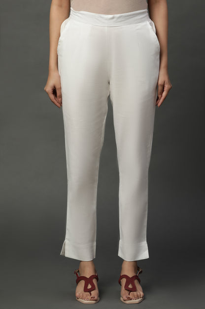 White Basic Cotton Flax Cotton Trouser Pants