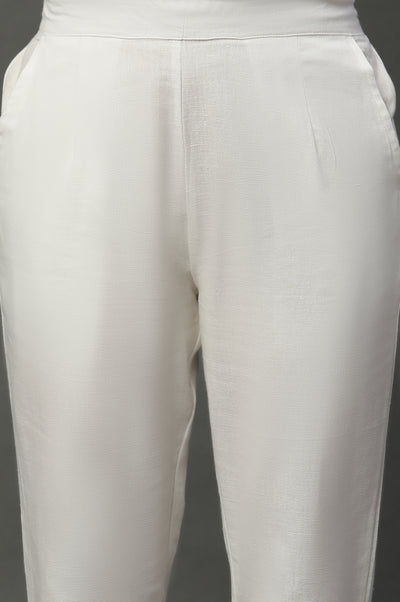 White Solid Plain Straight Cotton Trouser