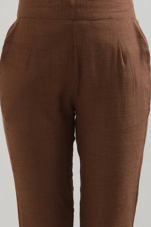 Brown Solid Straight Fit Cotton Pants