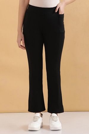 Black Solid Flared Pants With Elasticated Waist