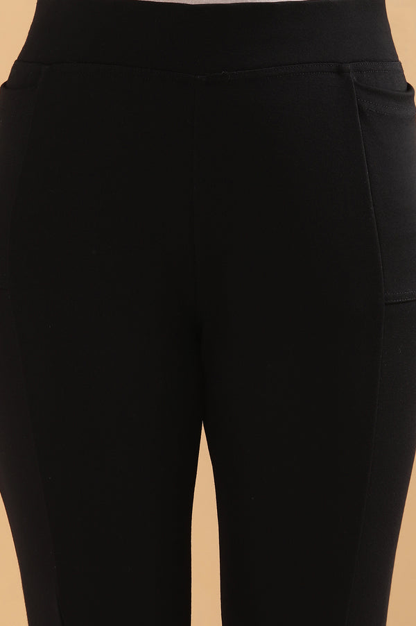 Elleven Women's Black Solid Flared Pants With Elasticated Waist