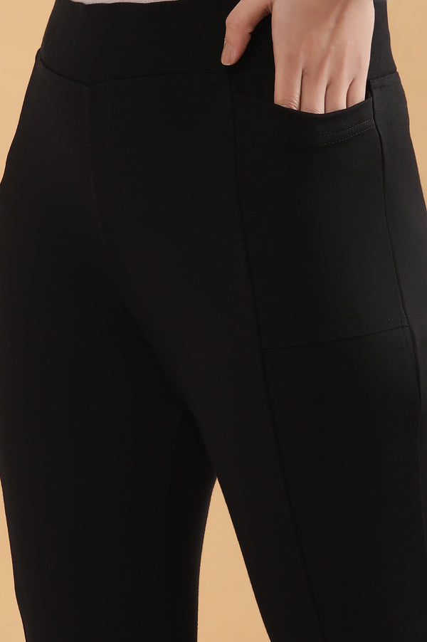 Elleven Women's Black Solid Flared Pants With Elasticated Waist