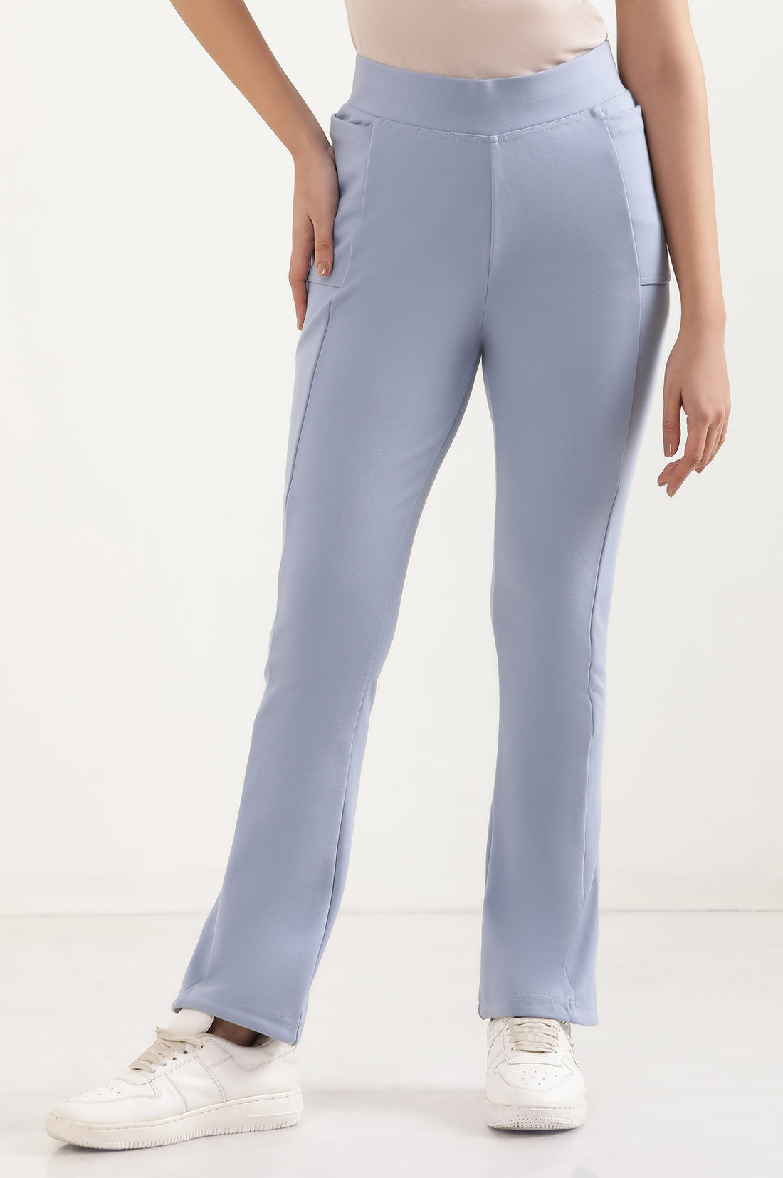 Blue Solid Flared Pants With Elasticated Waist