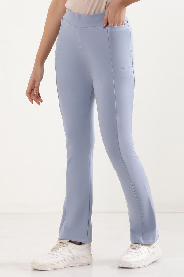 Blue Solid Flared Pants With Elasticated Waist