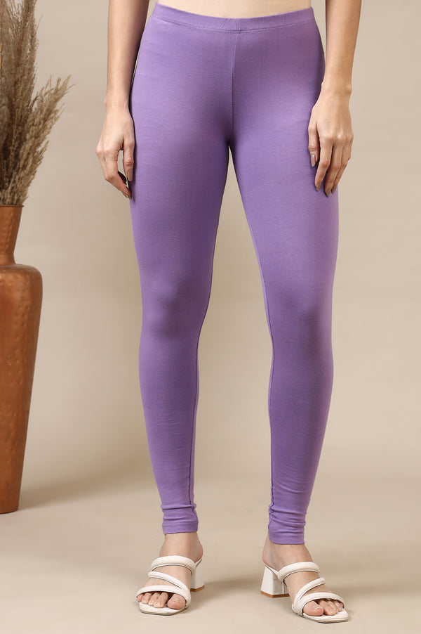 Purple Cotton Lycra Ankle Length Leggings