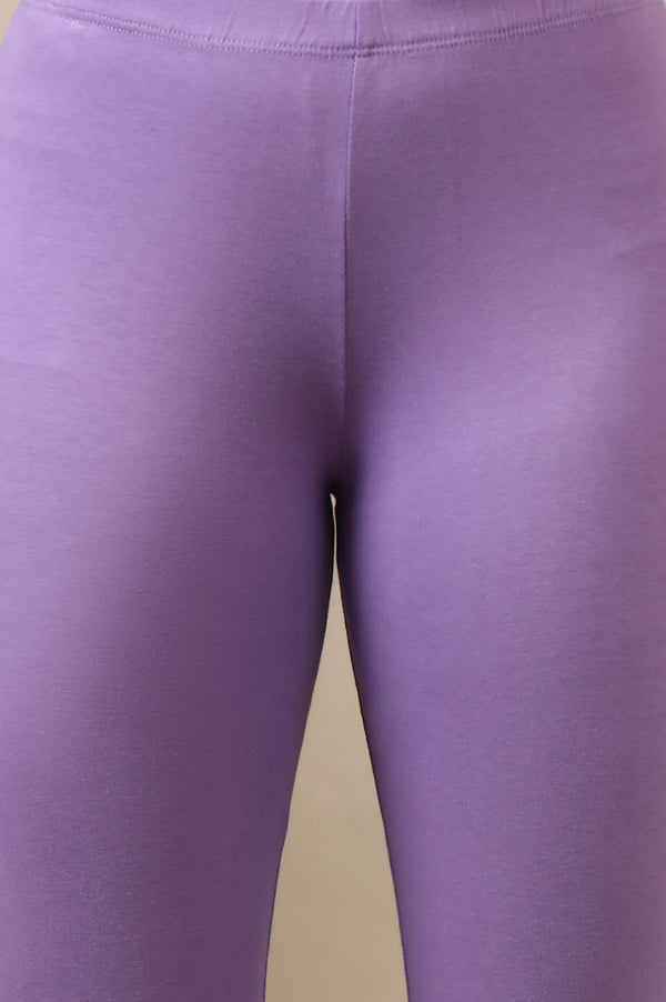 Purple Cotton Lycra Ankle Length Leggings