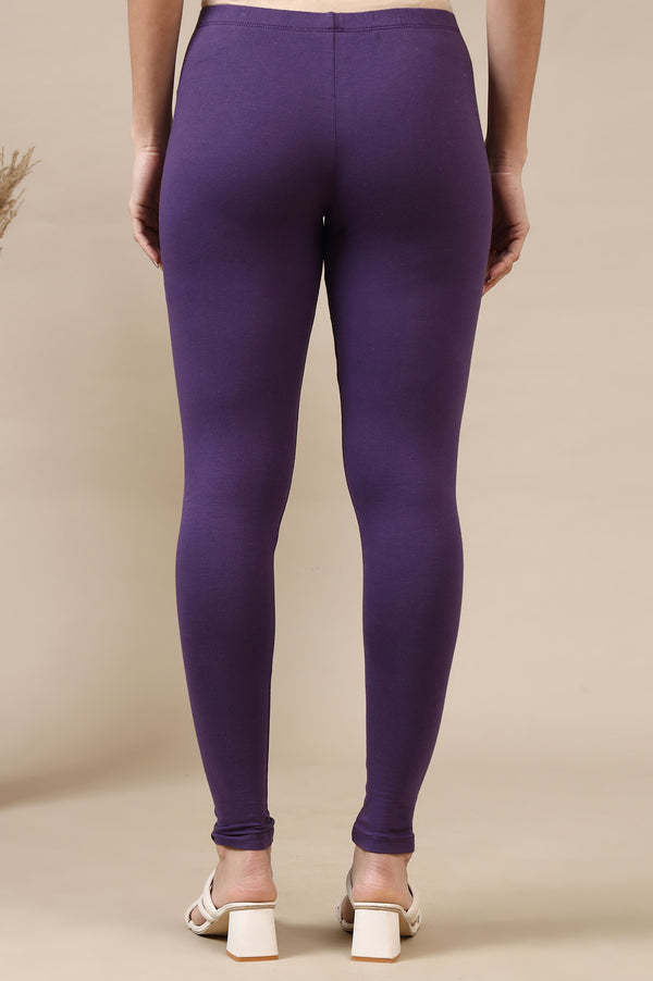 Purple Cotton Lycra Ankle Length Leggings