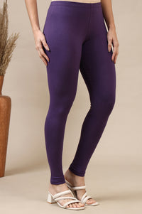 Purple Cotton Lycra Ankle Length Leggings