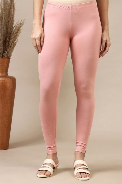Pink Cotton Lycra Ankle Length Leggings