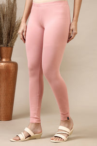 Pink Cotton Lycra Ankle Length Leggings