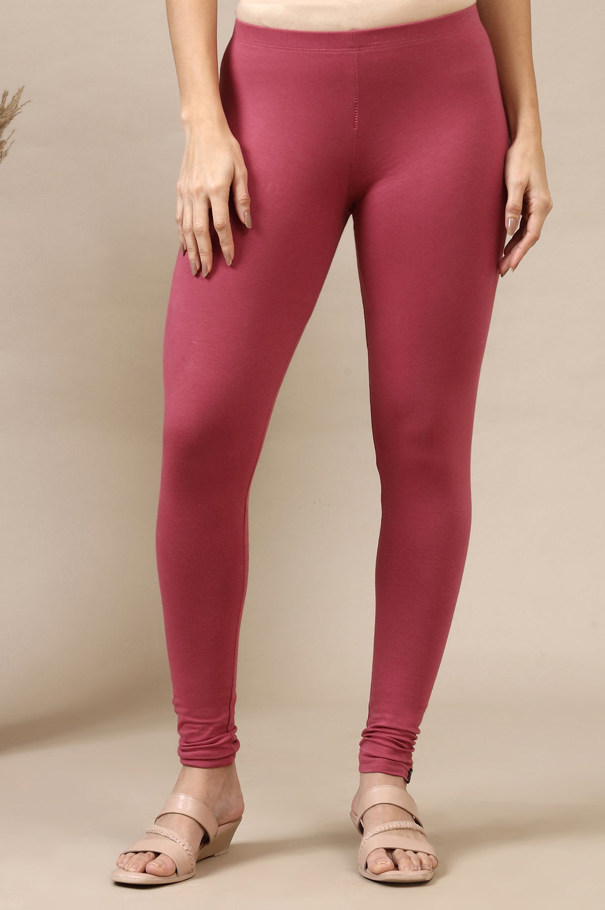 Purple Cotton Lycra Ankle Length Leggings - S