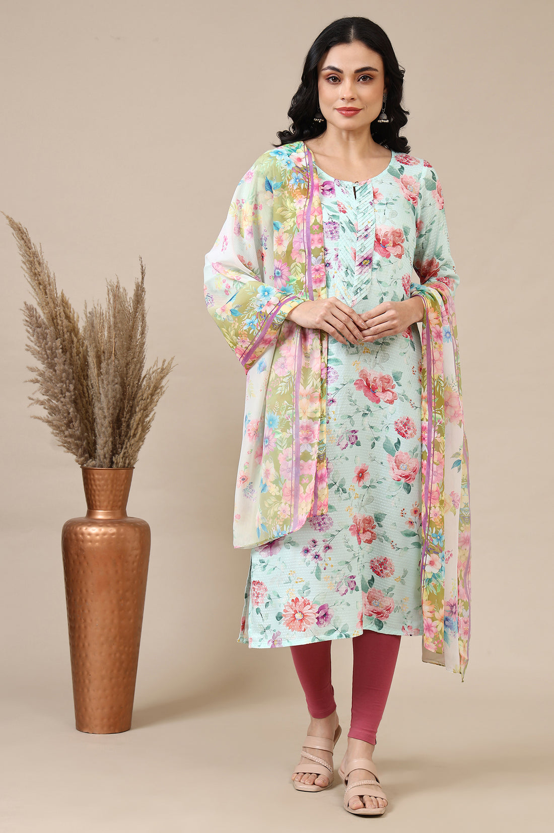 Purple Cotton Lycra Ankle Length Leggings