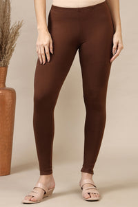 Brown Cotton Lycra Ankle Length Leggings