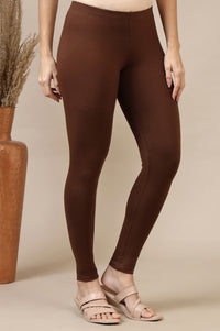 Brown Cotton Lycra Ankle Length Leggings