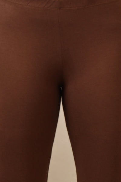 Brown Cotton Lycra Ankle Length Leggings