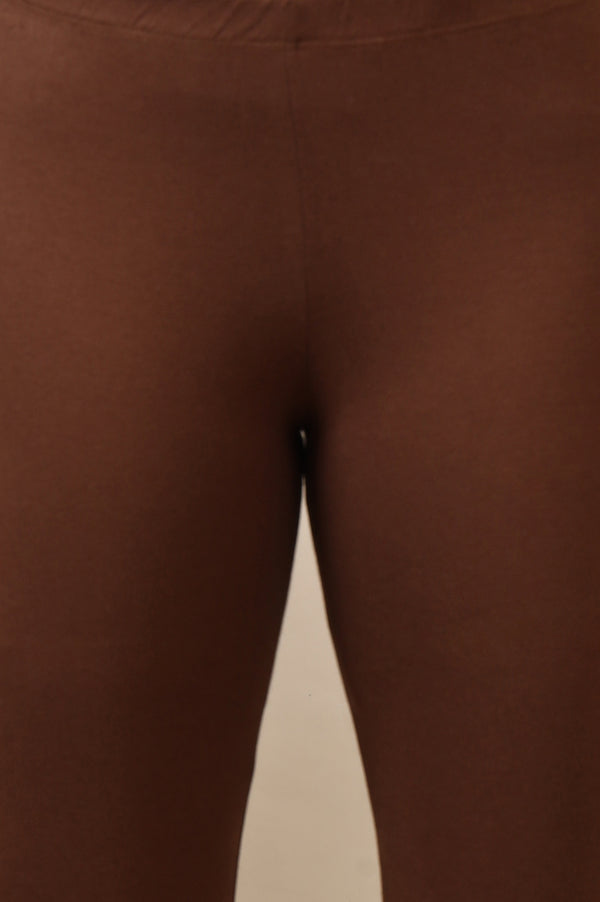 Brown Cotton Lycra Ankle Length Leggings