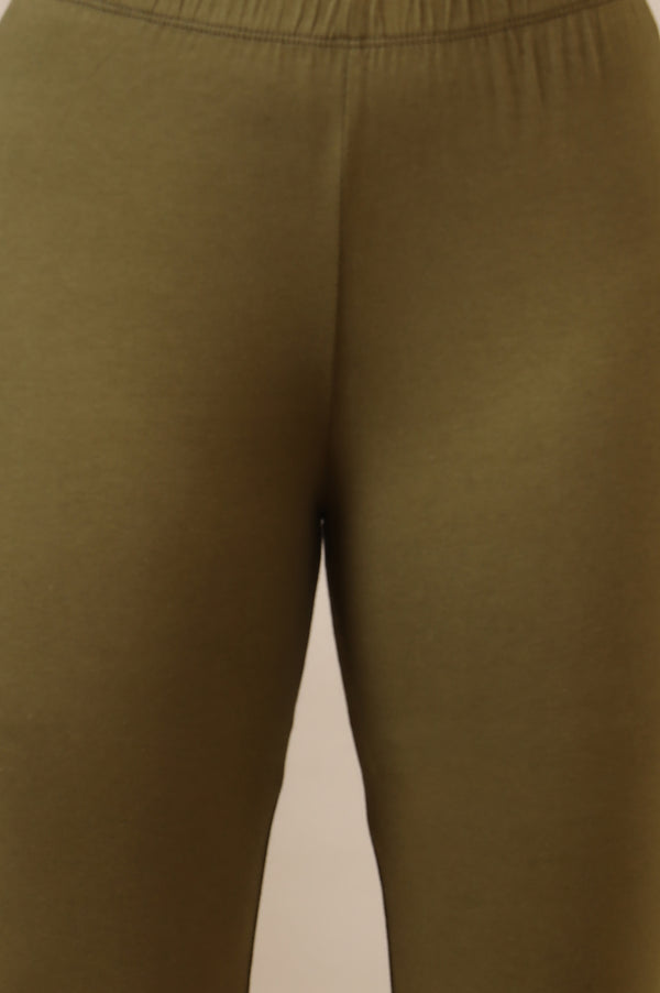 Green Cotton Lycra Ankle Length Leggings