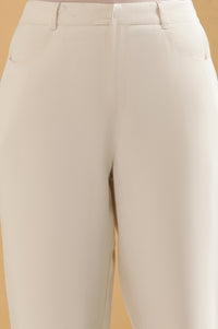 Off White Solid Straight Fit Rayon Pants With Belt Loops