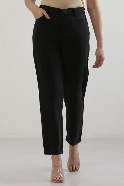 Black Solid Rayon Trousers