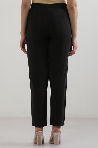 Black Solid Rayon Trousers