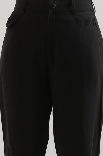 Black Solid Rayon Trousers