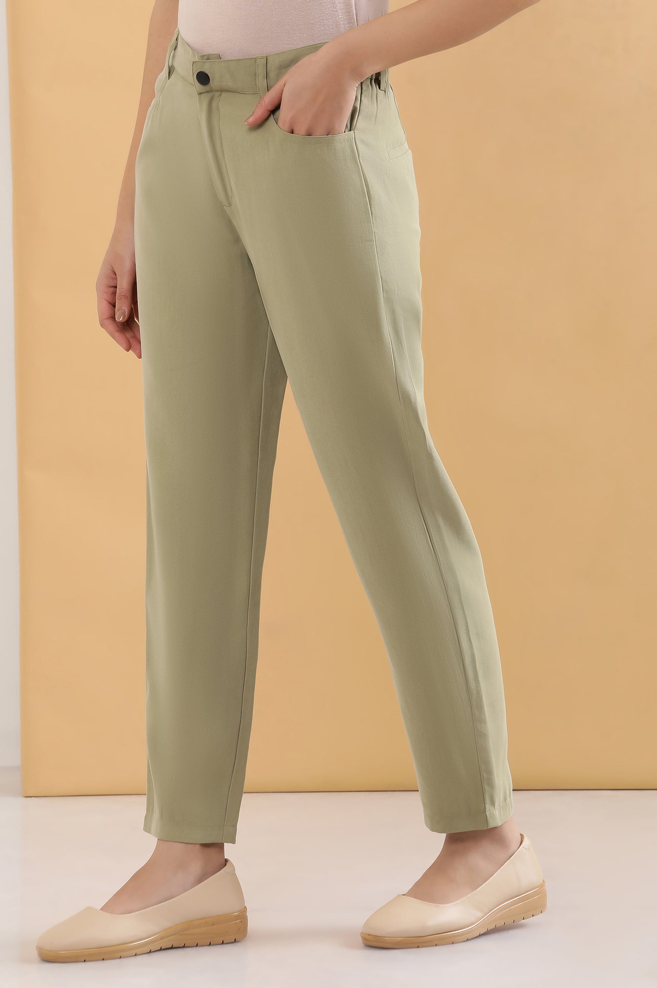 Olive Green Straight Fit Trouser Pants